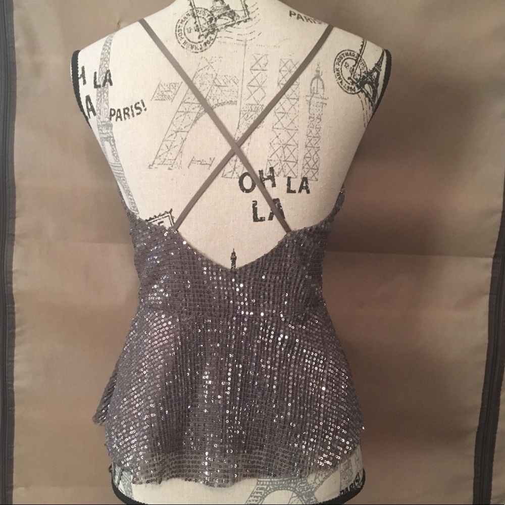 NWT Express Strappy Sequin Tank Top, Tan - Picture 2 of 5